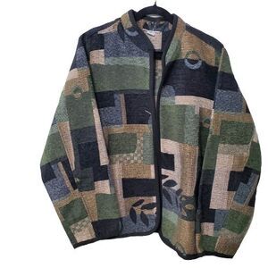 Serengeti Tapestry Colorblock Leaf Print Jacket Black Green Beige Women's 1X